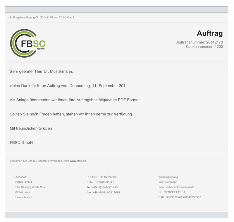 E-Mailtext slim für JTL Druckvorlage Auftragsbestätigung