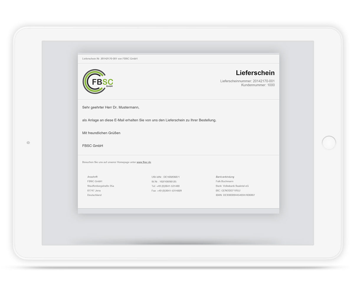 E-Mailtext slim für JTL Druckvorlage Lieferschein