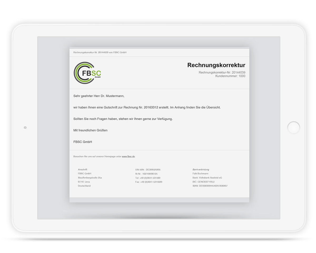 E-Mailtext slim für JTL Druckvorlage Rechnungskorrektur