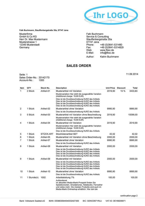 Druckvorlage AUFTRAGSBESTÄTIGUNG englisch für JTL-Wawi