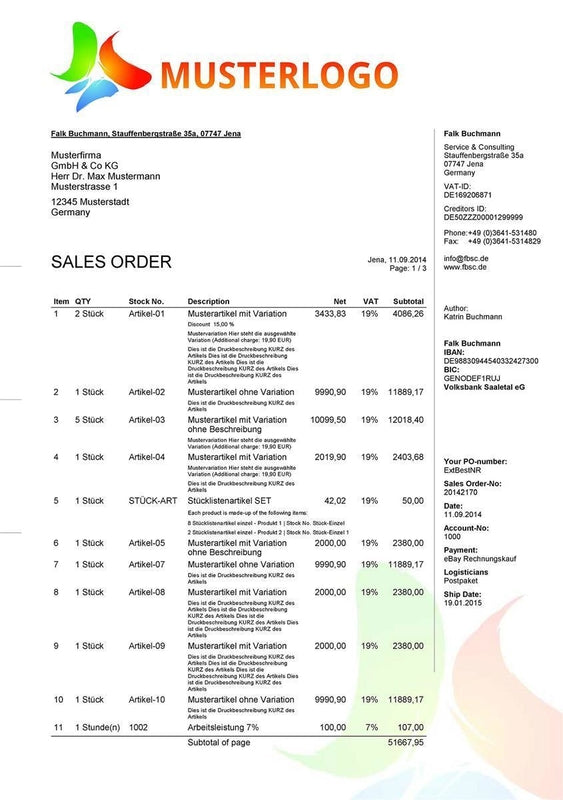 Druckvorlage AUFTRAGSBESTÄTIGUNG englisch für JTL-Wawi