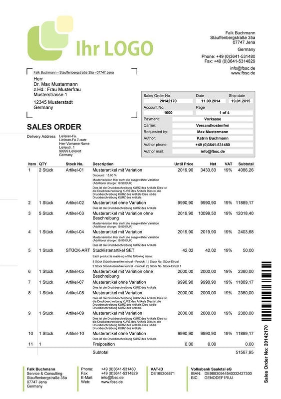 Druckvorlage AUFTRAGSBESTÄTIGUNG englisch für JTL-Wawi