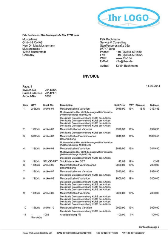 Druckvorlage RECHNUNG englisch für JTL-Wawi