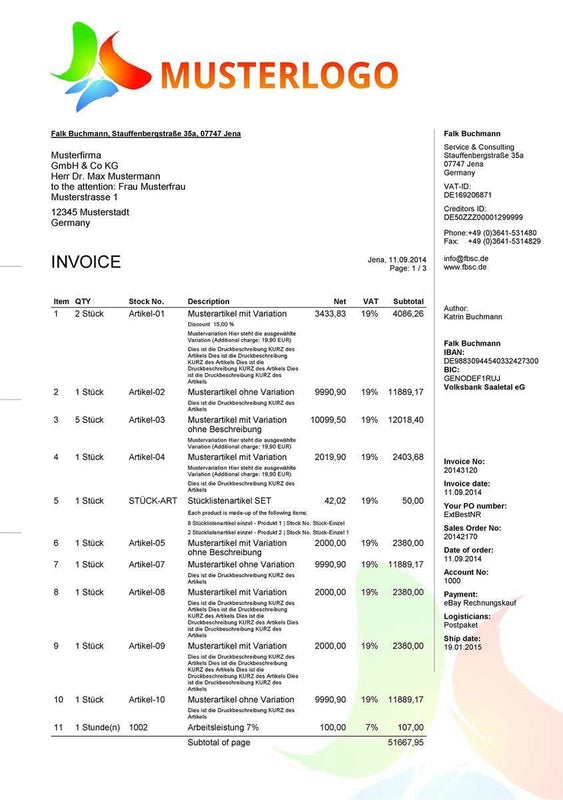 Druckvorlage RECHNUNG englisch für JTL-Wawi