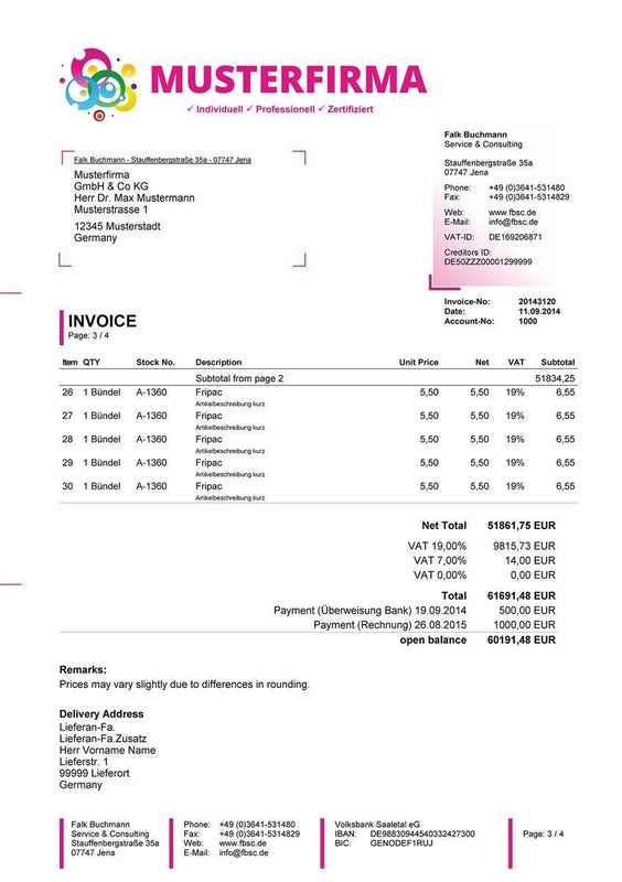 Druckvorlage RECHNUNG englisch für JTL-Wawi