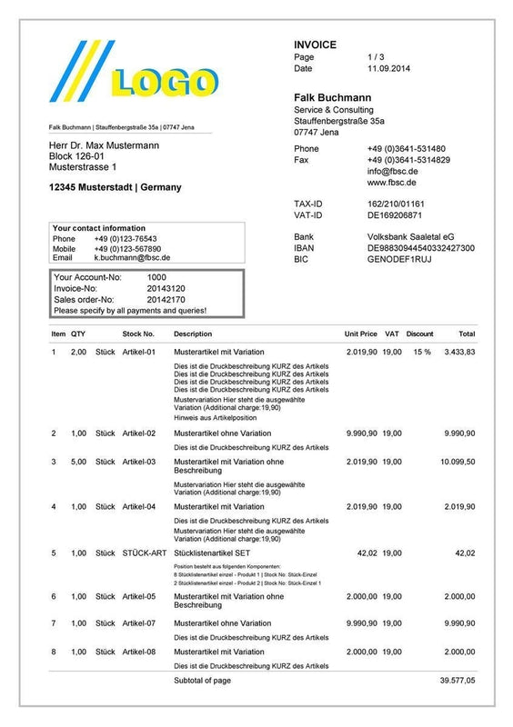 Druckvorlage RECHNUNG englisch für JTL-Wawi