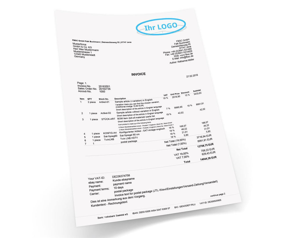 Druckvorlage RECHNUNG englisch für JTL-Wawi
