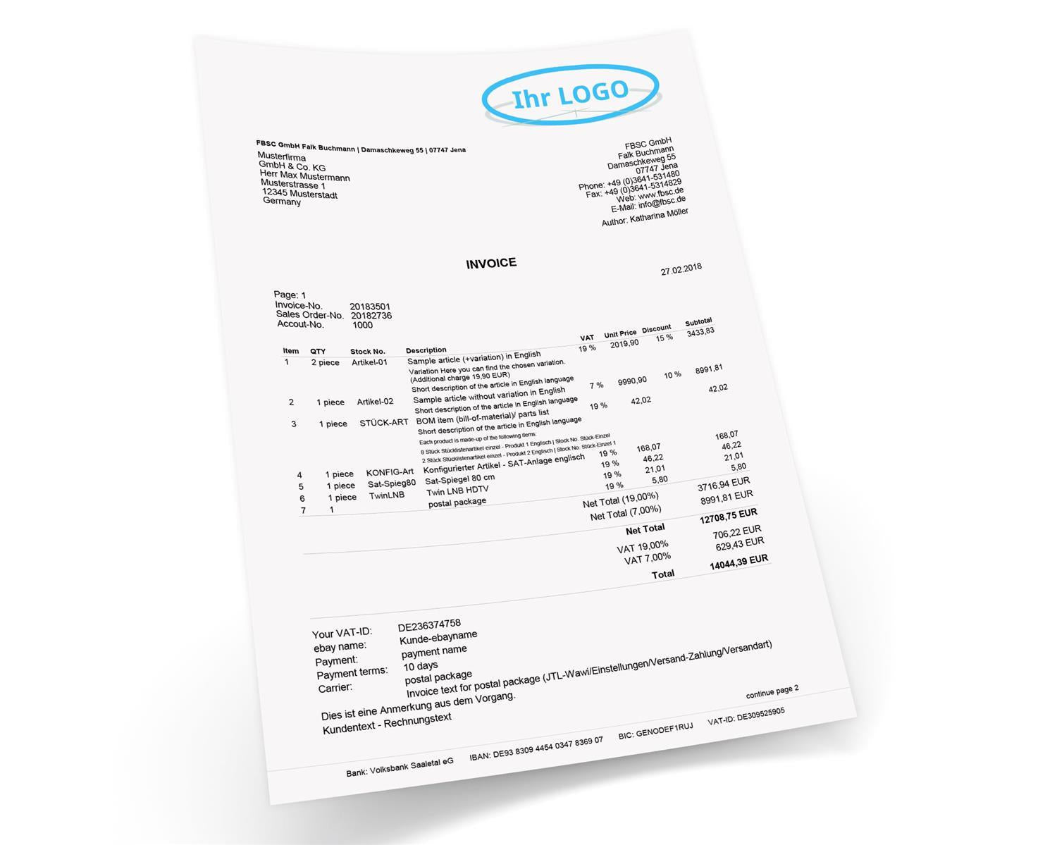 Druckvorlage RECHNUNG englisch für JTL-Wawi