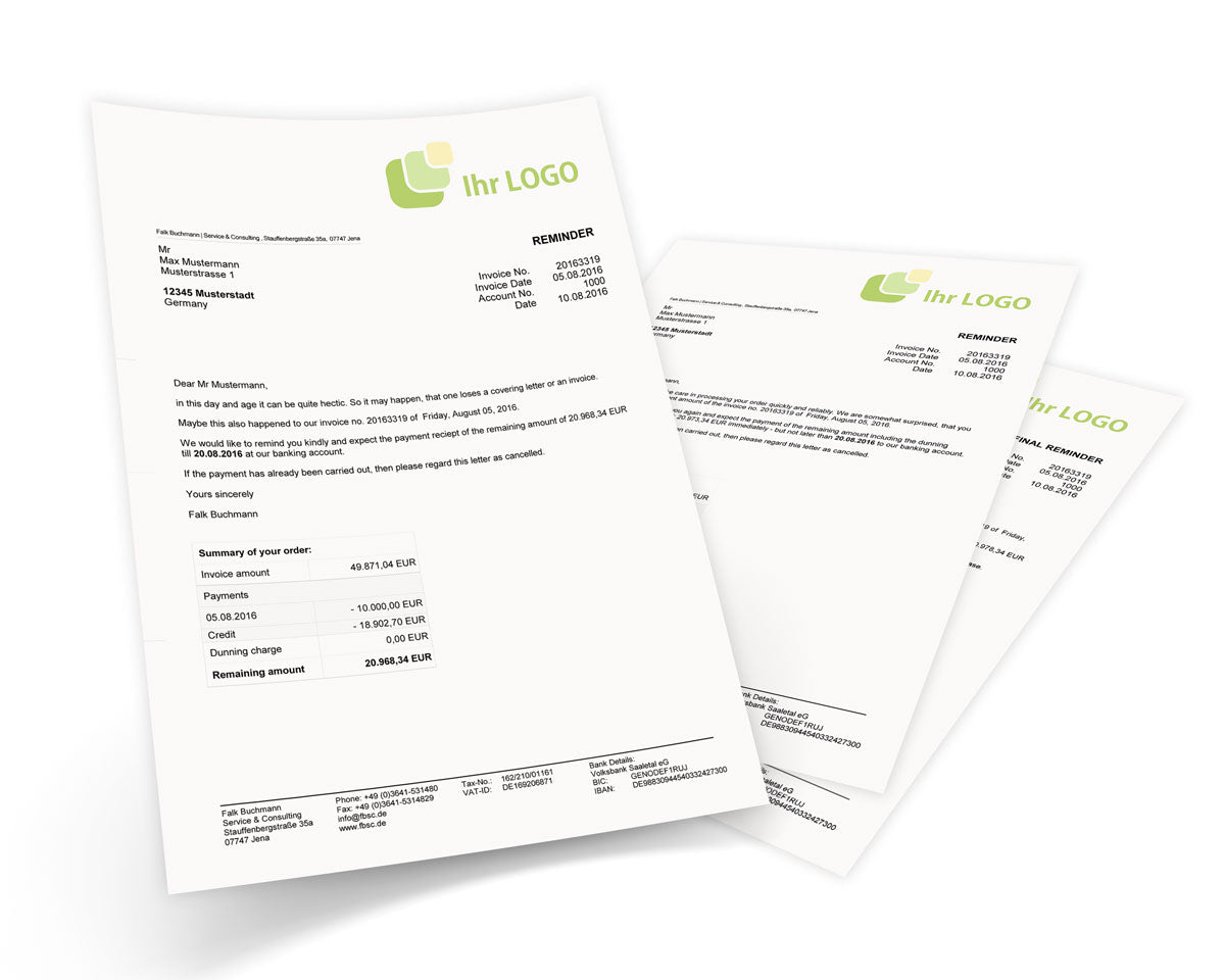 JTL Druckvorlagen (Set) MAHNUNG für JTL Wawi - englisch