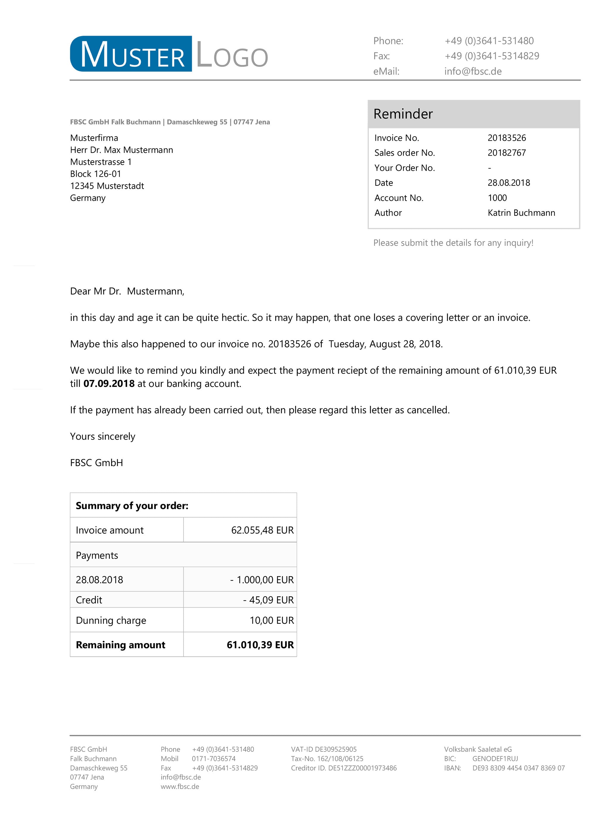 JTL Druckvorlagen (Set) MAHNUNG für JTL Wawi - EXCELLENT- englisch