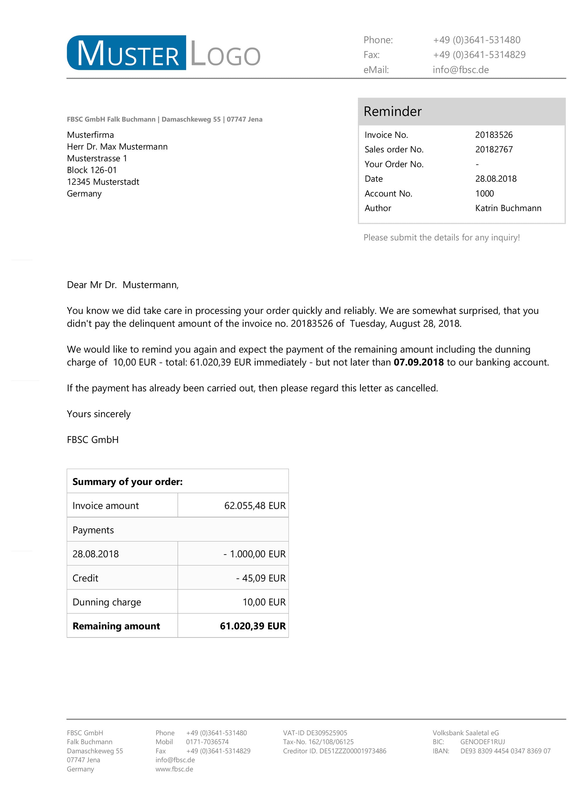 JTL Druckvorlagen (Set) MAHNUNG für JTL Wawi - EXCELLENT- englisch