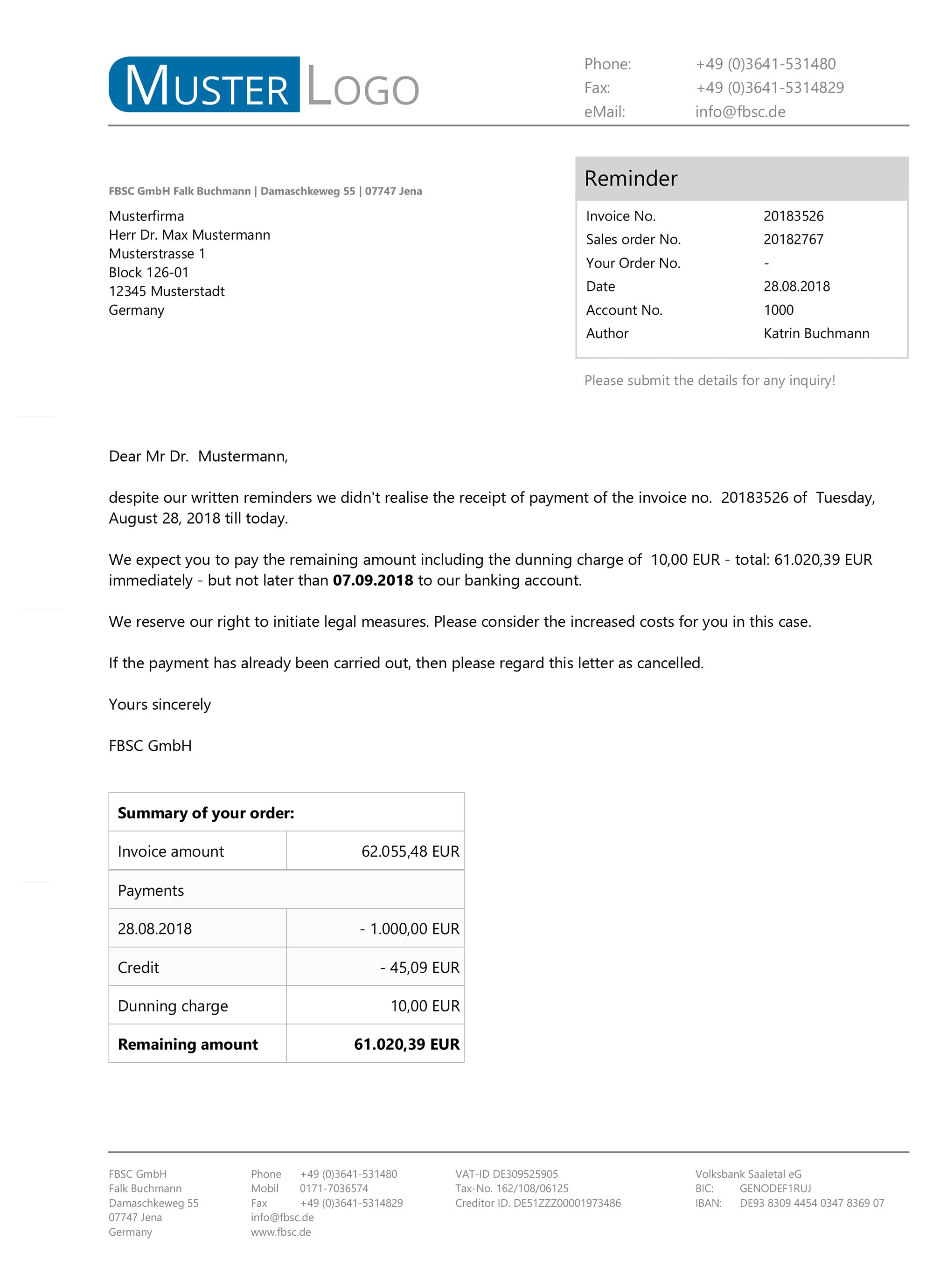JTL Druckvorlagen (Set) MAHNUNG für JTL Wawi - EXCELLENT- englisch