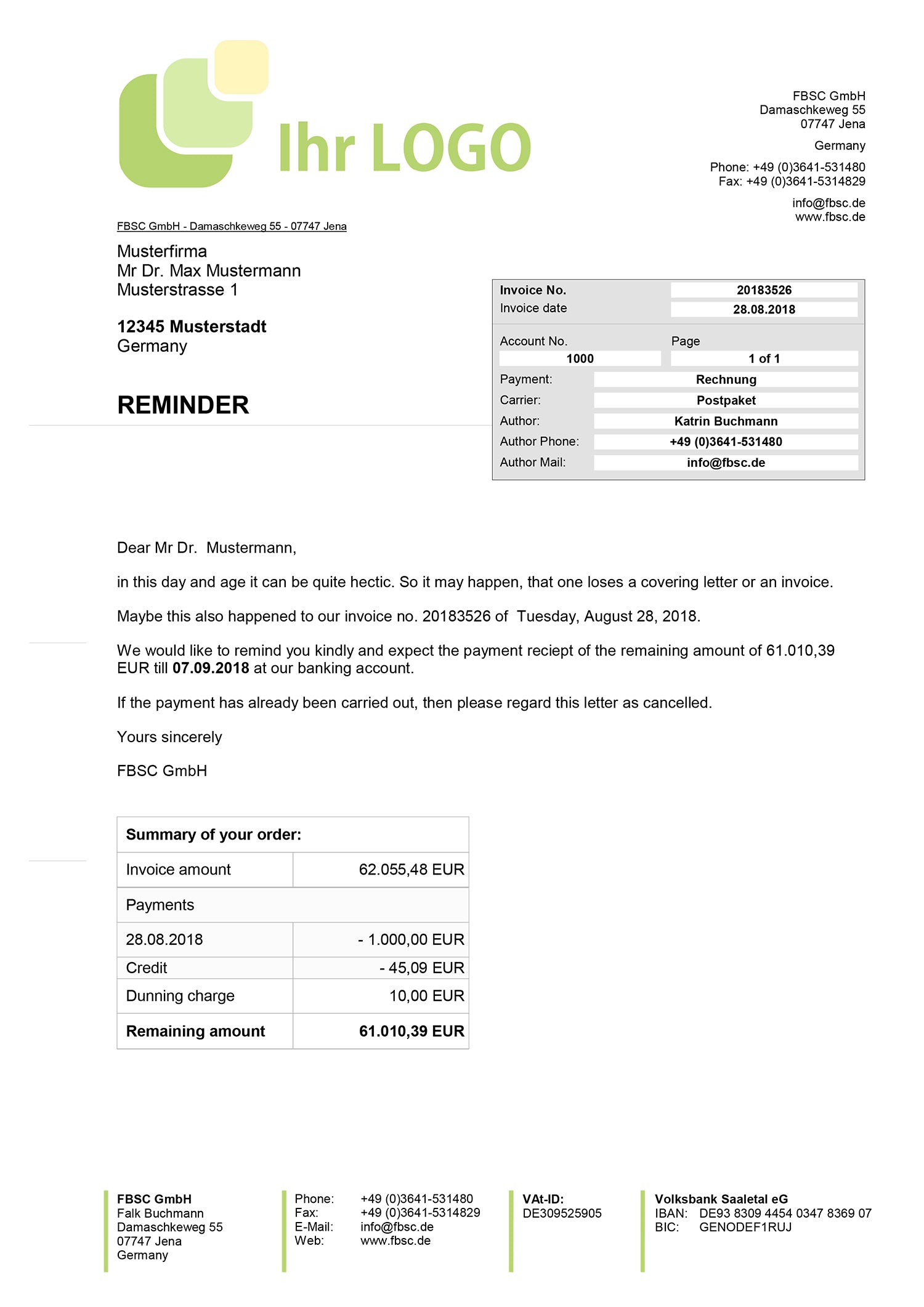 JTL Druckvorlagen (Set) MAHNUNG für JTL Wawi - PREMIUM- englisch