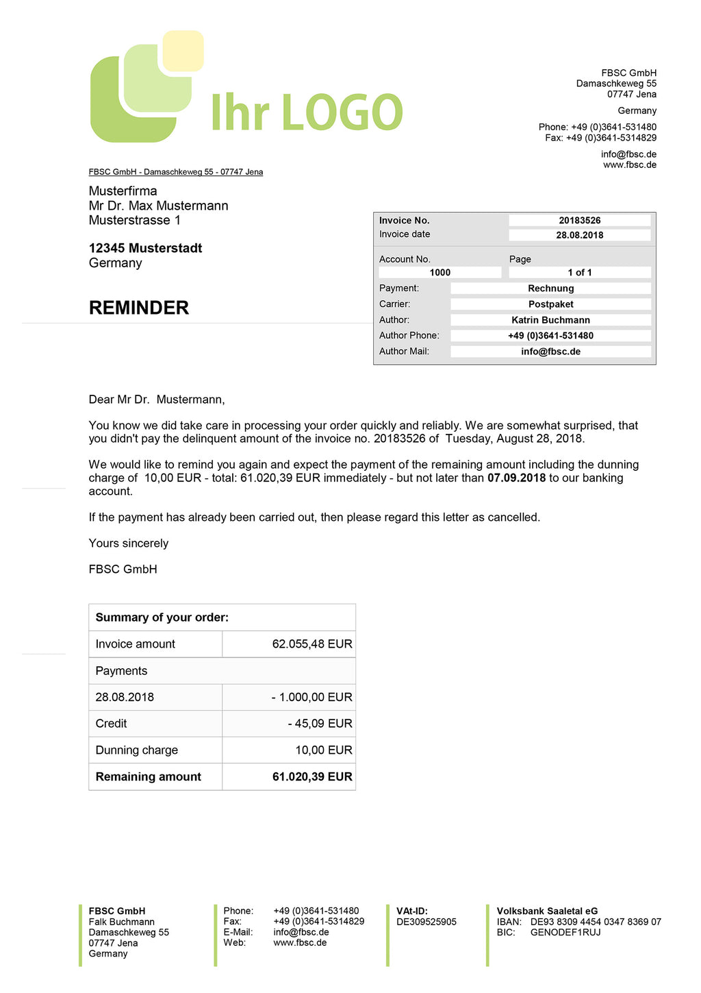 JTL Druckvorlagen (Set) MAHNUNG für JTL Wawi - PREMIUM- englisch