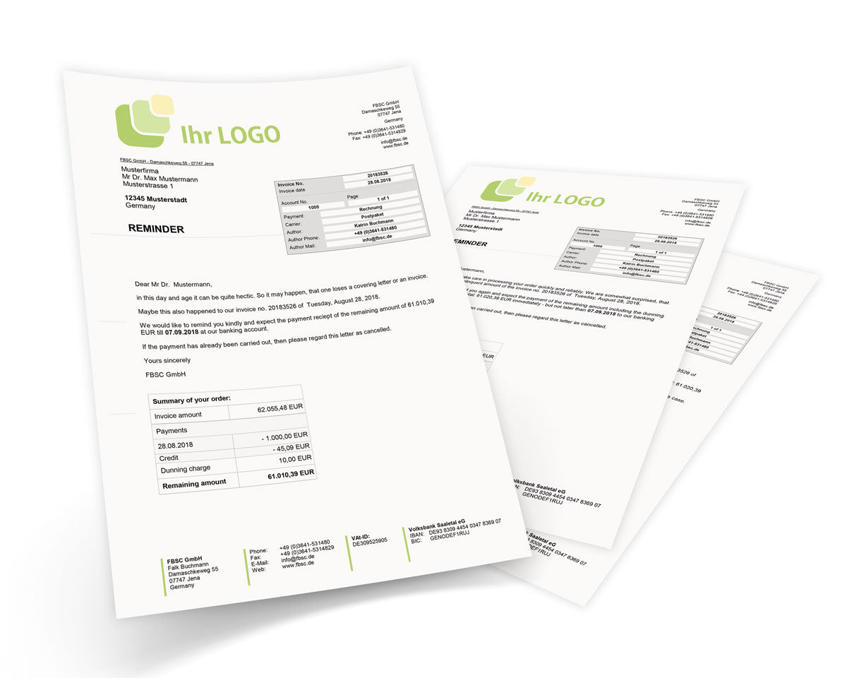 JTL Druckvorlagen (Set) MAHNUNG für JTL Wawi - PREMIUM- englisch