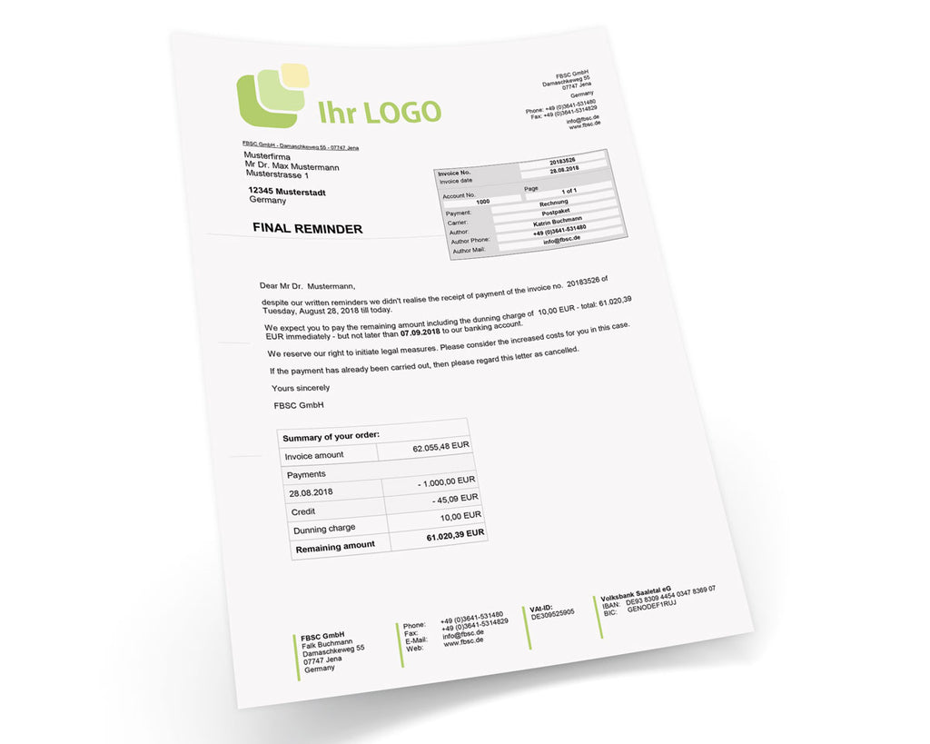 JTL Druckvorlagen (Set) MAHNUNG für JTL Wawi - PREMIUM- englisch