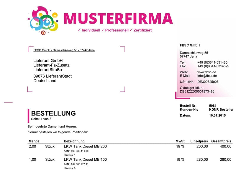 LIEFERANTENBESTELLUNG für JTL-Wawi - CREATIV