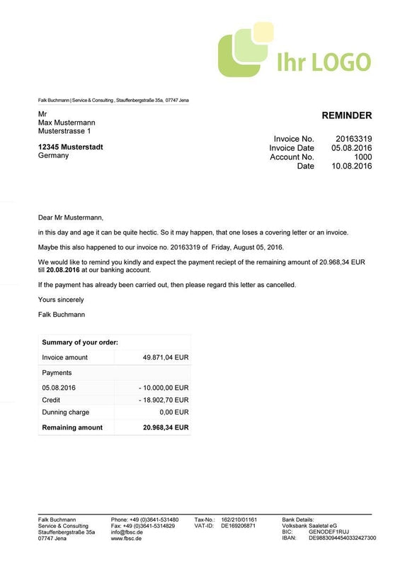 JTL Druckvorlagen (Set) MAHNUNG für JTL Wawi - englisch