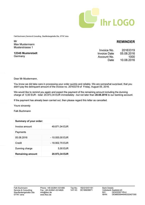JTL Druckvorlagen (Set) MAHNUNG für JTL Wawi - englisch