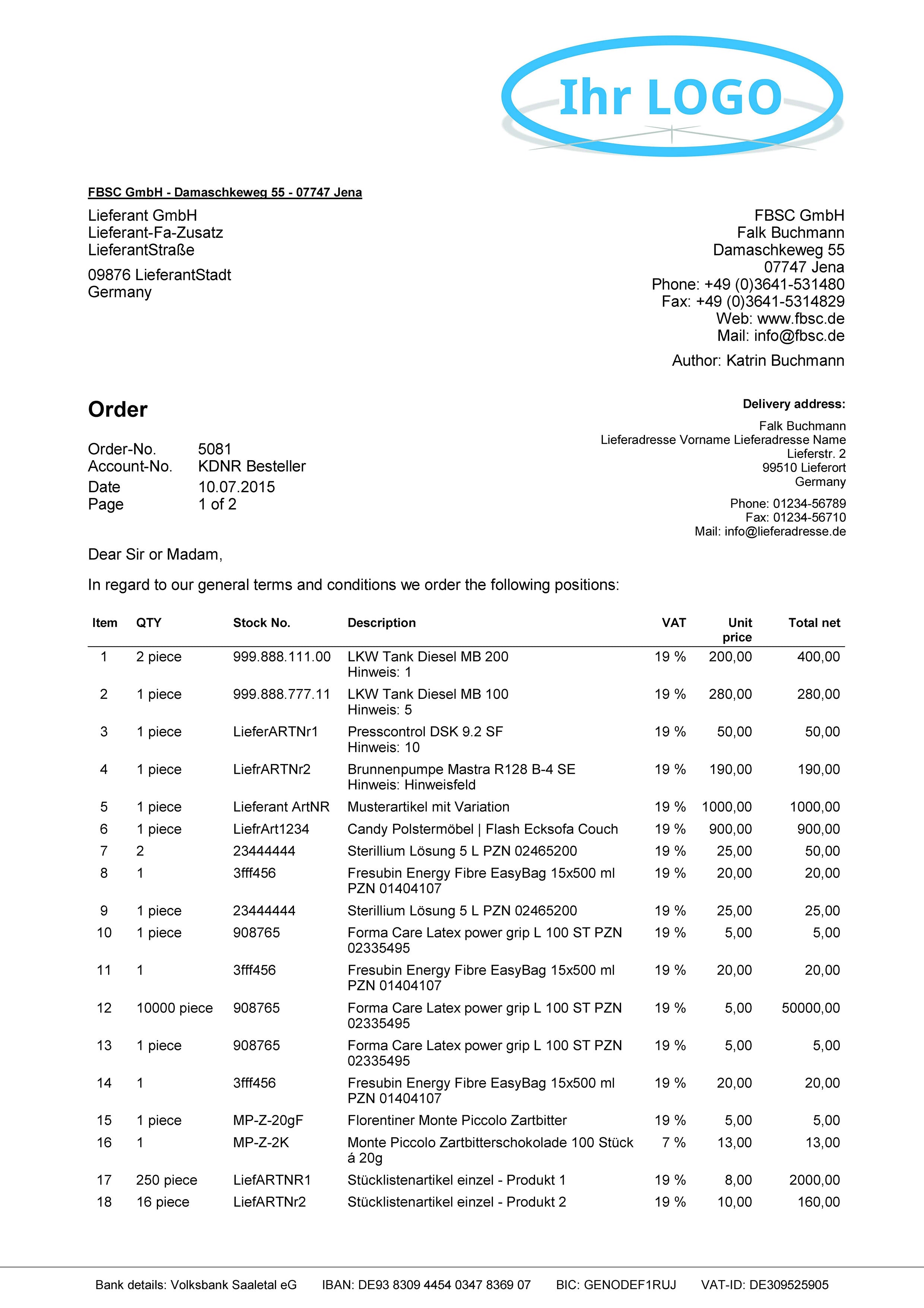 LIEFERANTENBESTELLUNG für JTL-Wawi - BASIC englisch