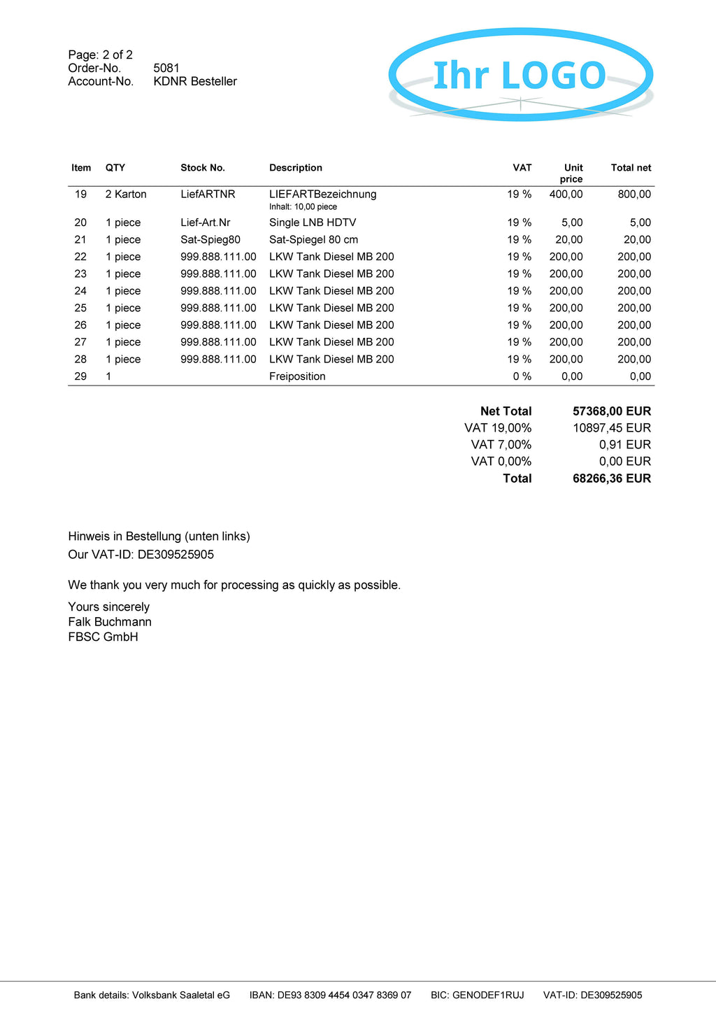 LIEFERANTENBESTELLUNG für JTL-Wawi - BASIC englisch