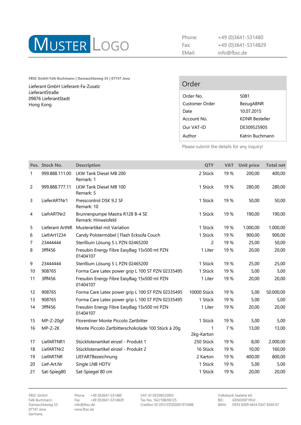 LIEFERANTENBESTELLUNG für JTL-Wawi - EXCELLENT englisch