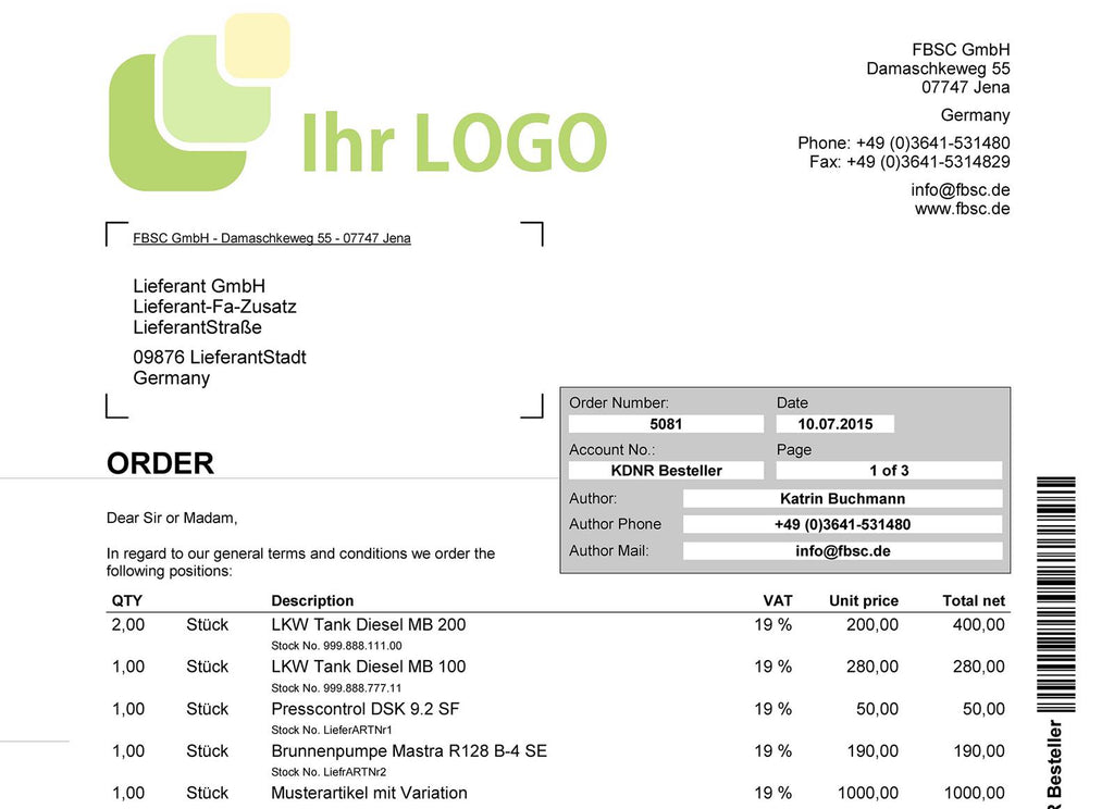 LIEFERANTENBESTELLUNG für JTL-Wawi - PREMIUM englisch