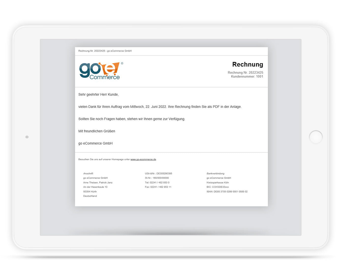 E-Mailtext slim für JTL Druckvorlage 2.0 Rechnung inkl. Proforma/Storno