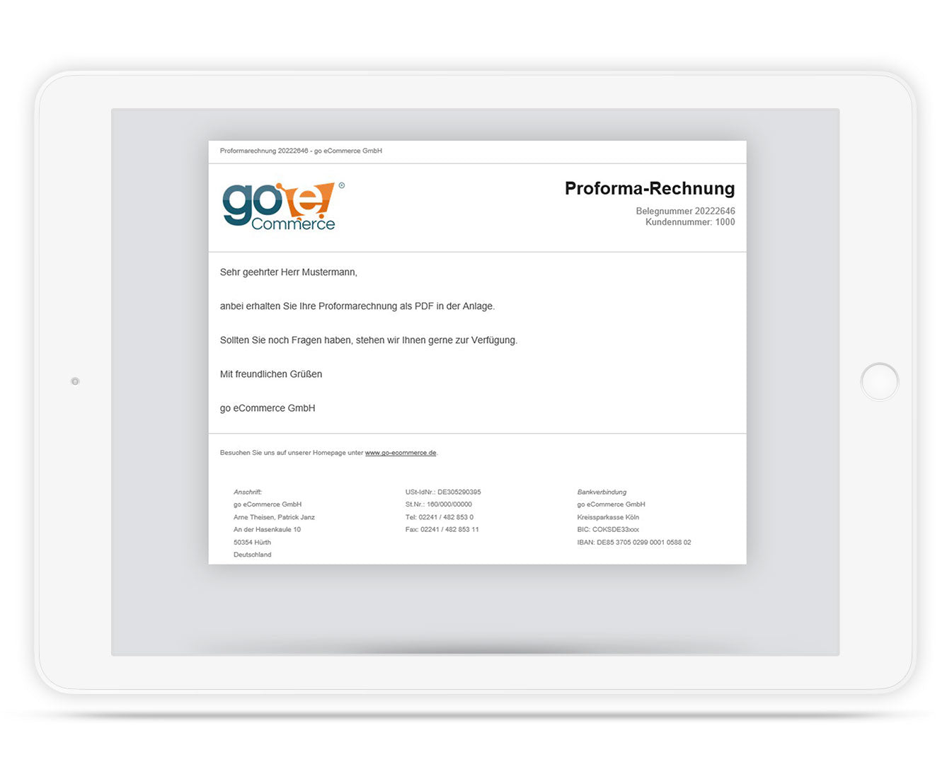 E-Mailtext slim für JTL Druckvorlage 2.0 Rechnung inkl. Proforma/Storno