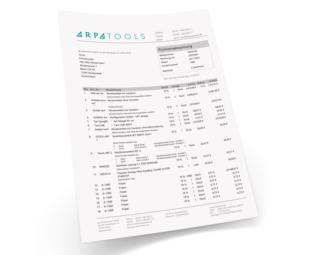 Druckvorlage für Provisionsabrechnung