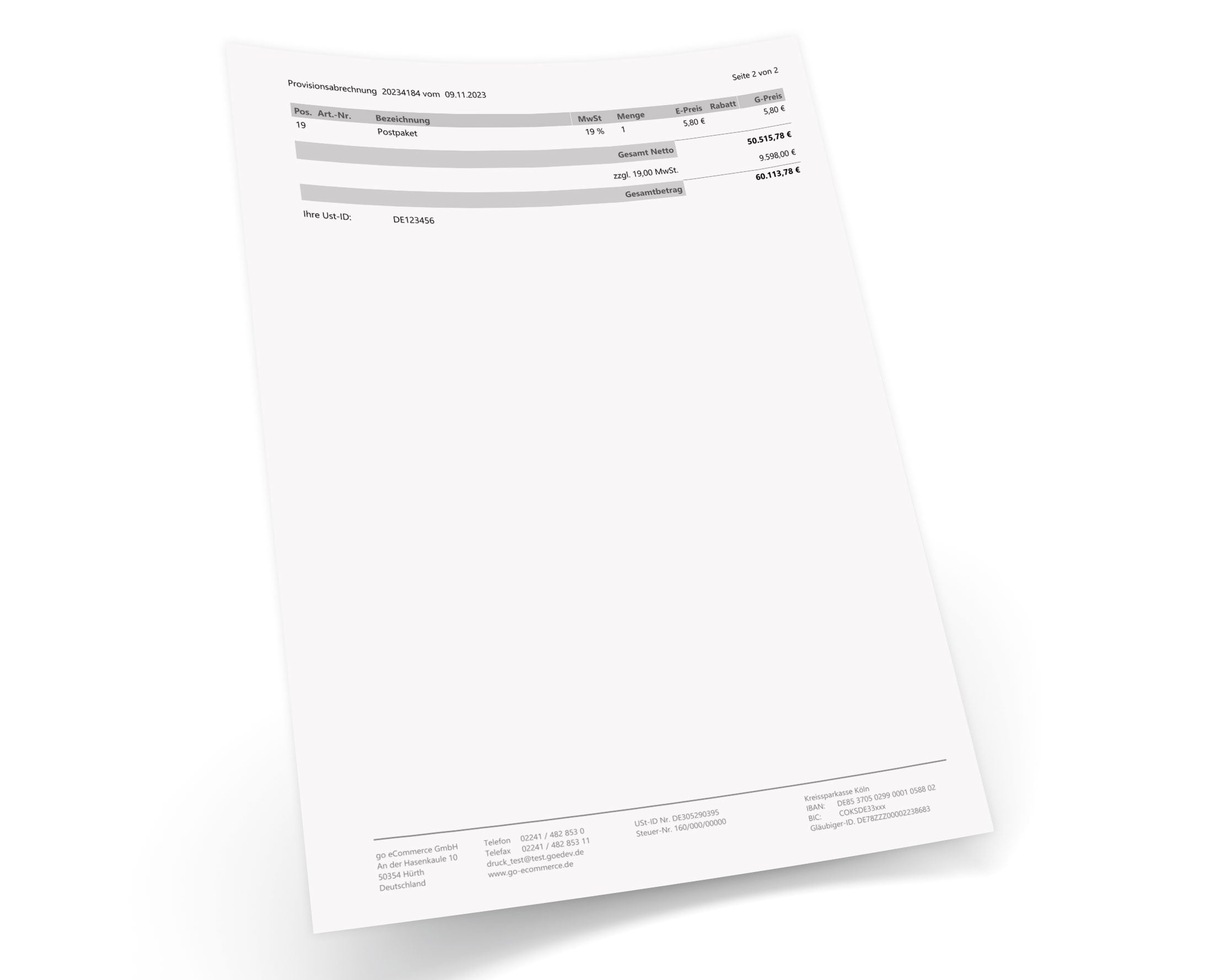 Druckvorlage für Provisionsabrechnung