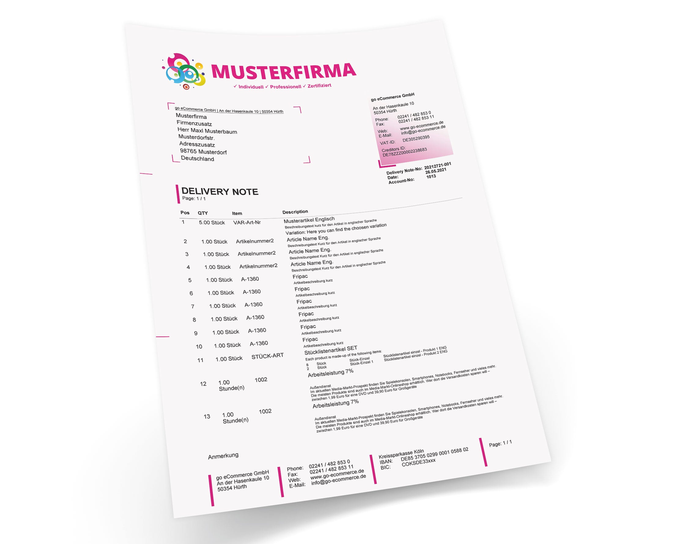 JTL Druckvorlagen (Set) CREATIV englisch 2.0