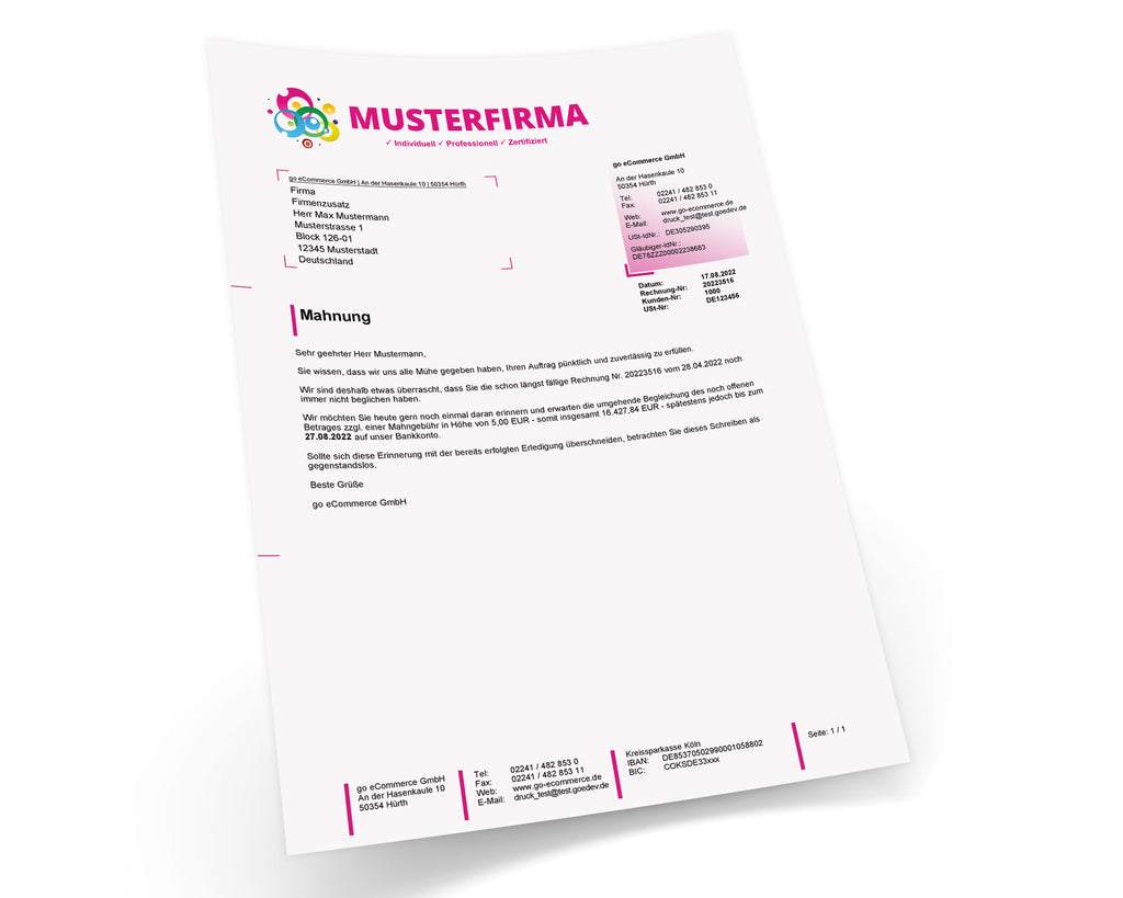 JTL Druckvorlagen (Set) MAHNUNG für JTL Wawi - CREATIV 2.0