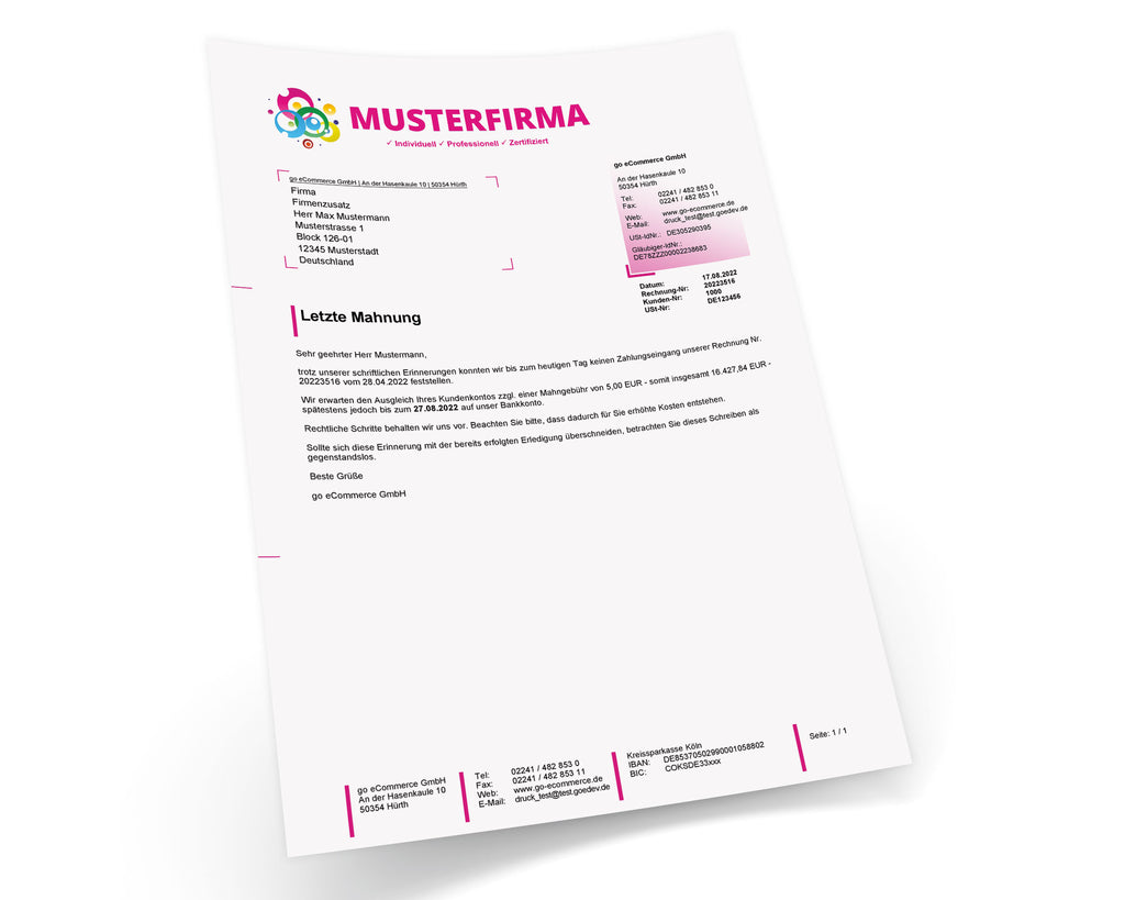 JTL Druckvorlagen (Set) MAHNUNG für JTL Wawi - CREATIV 2.0