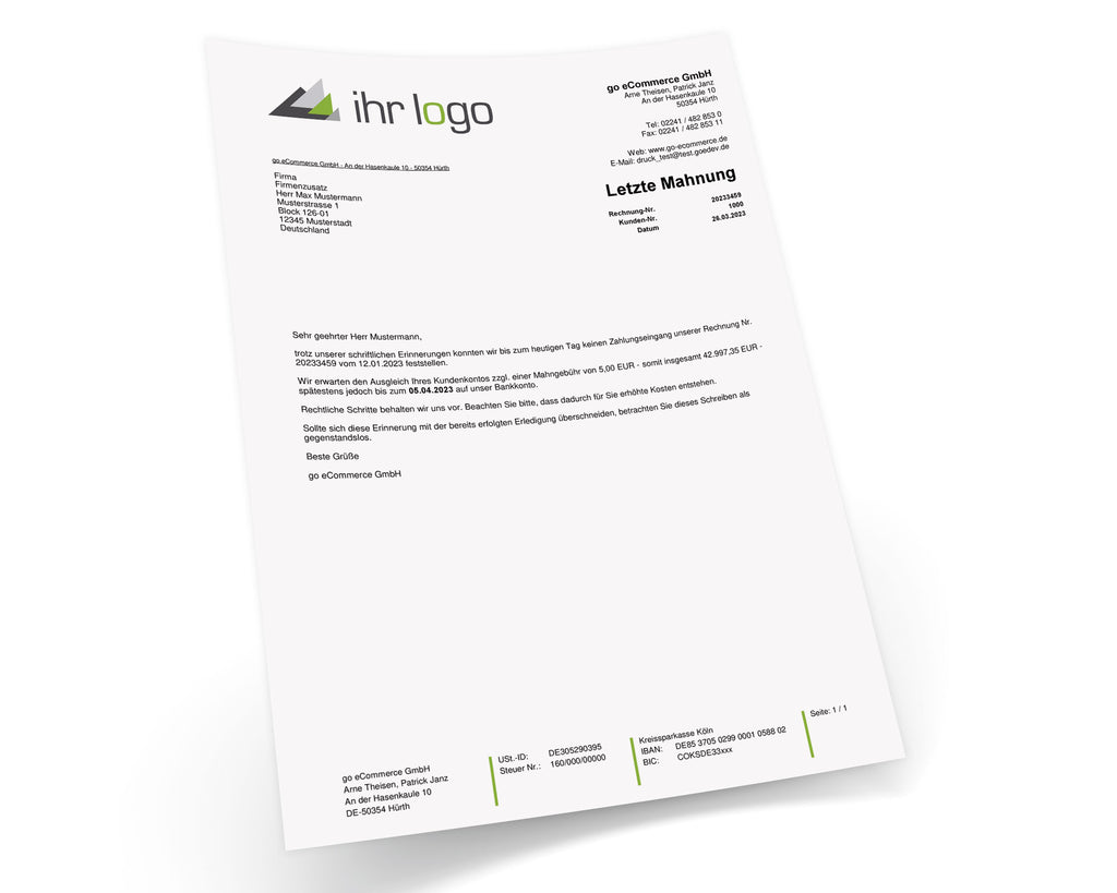 JTL Druckvorlagen (Set) MAHNUNG für JTL Wawi - FLEXIBLE 2.0